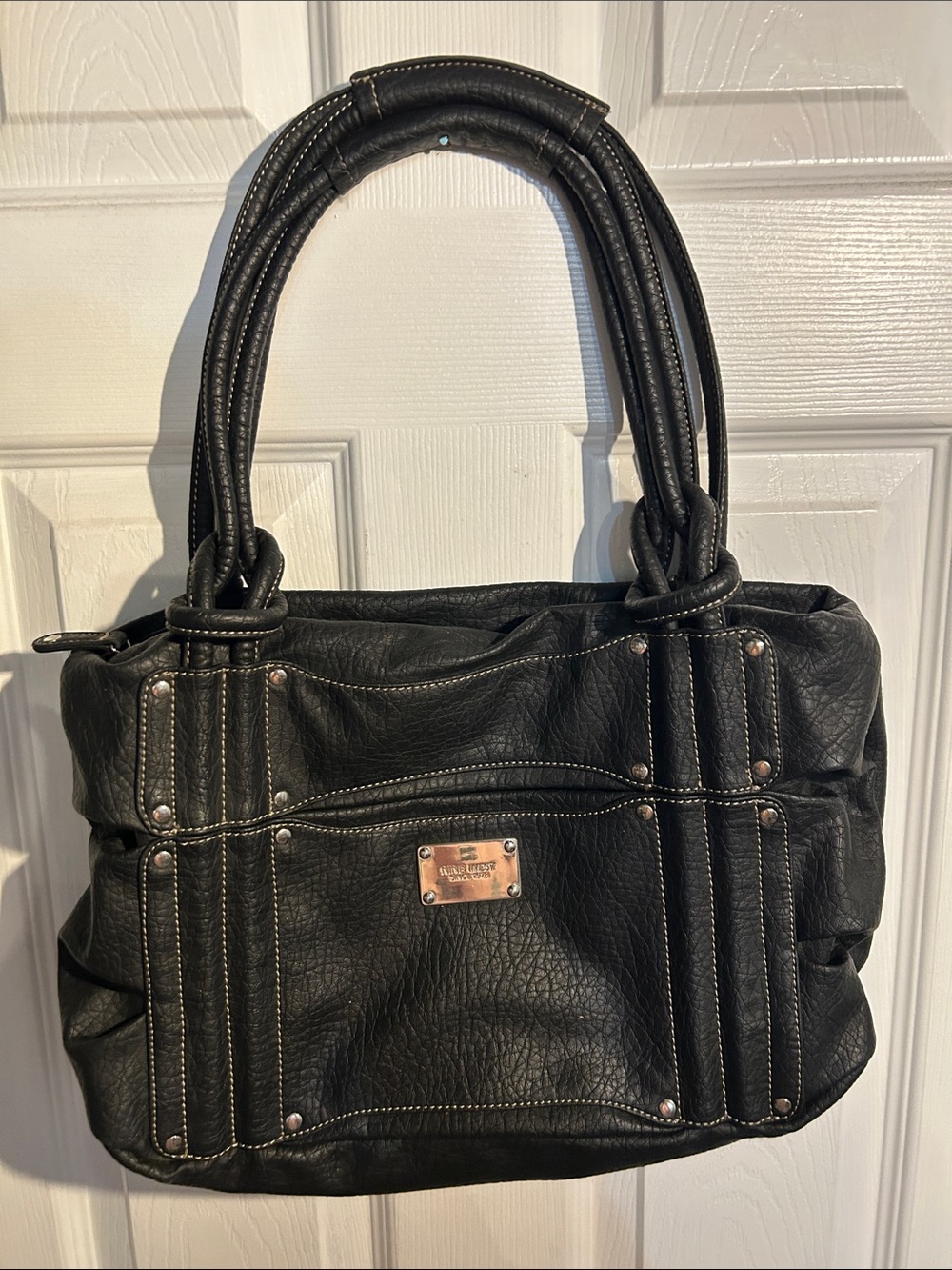 Nine West Black Shoulder Tote with Contrast Stitching